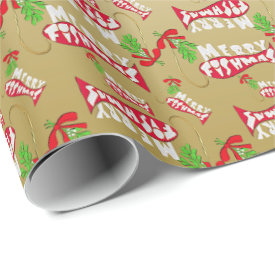 ♫♥ Funny Christmas Fishing Merry Fishmas Gold Wrapping Paper 