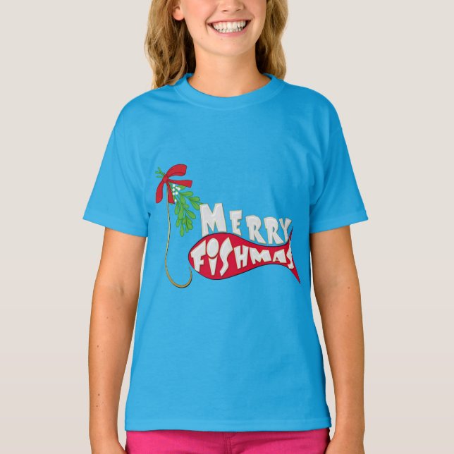 Funny Christmas Fishing  -Merry Fishmas T-Shirt (Front)