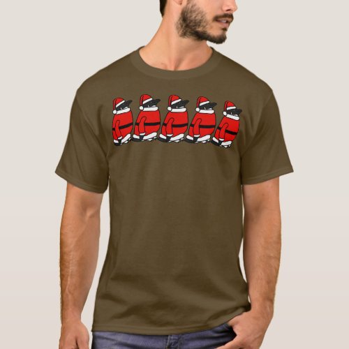 Funny Christmas Five Santa Claus Penguins T_Shirt