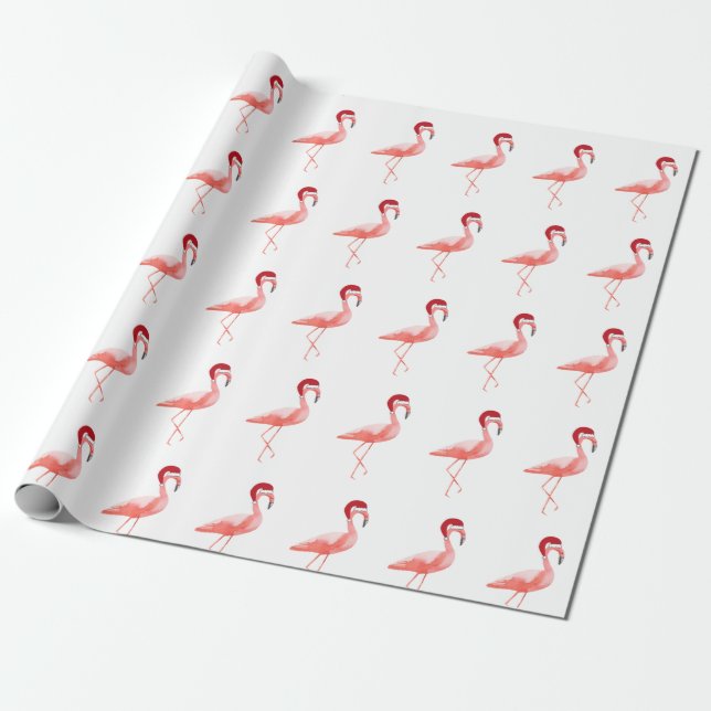 Funny Christmas flamingo pattern wrapping paper (Unrolled)