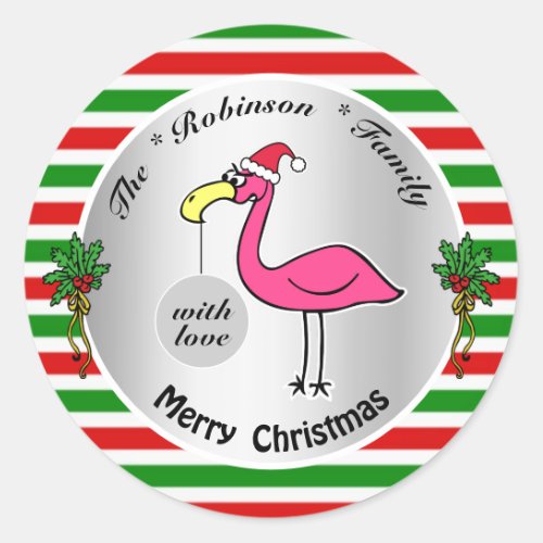 Funny Christmas Flamingo Red and Green Cute Humor Classic Round Sticker