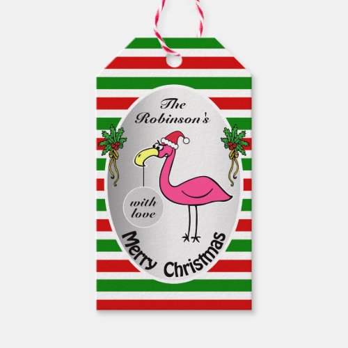 Funny Christmas Flamingo Red and Green Cute Humor Gift Tags