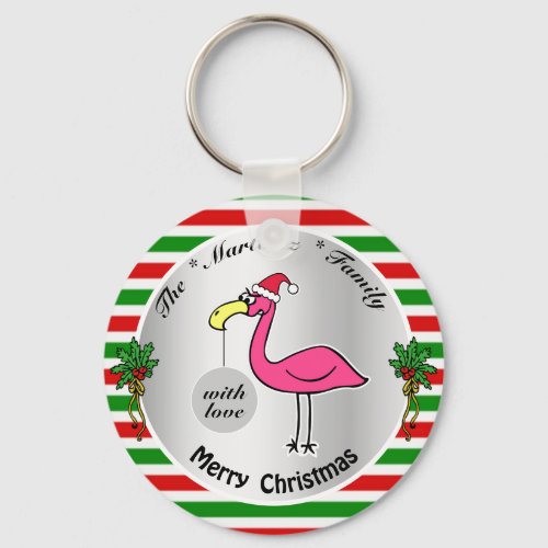 Funny Christmas Flamingo Red and Green Cute Humor Keychain