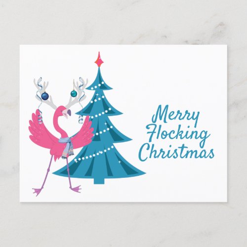 Funny Christmas Flamingo Reindeer Holiday Greeting Postcard