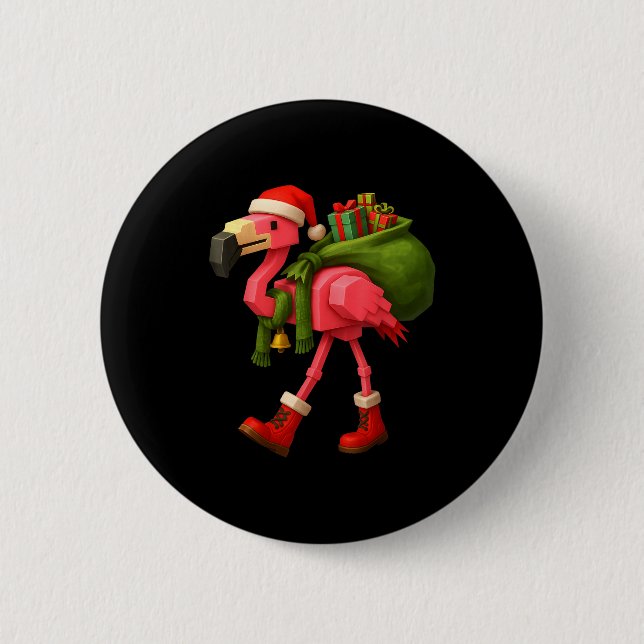 Funny Christmas Flamingo Santa Holiday Design  Button (Front)