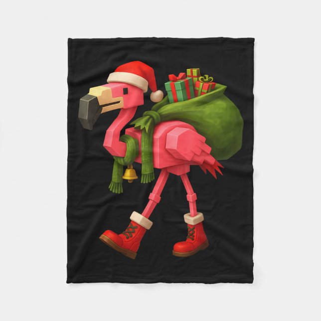Funny Christmas Flamingo Santa Holiday Design  Fleece Blanket (Front)