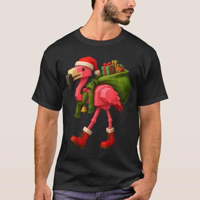 Funny Christmas Flamingo Santa Holiday Design  T-Shirt (Front)