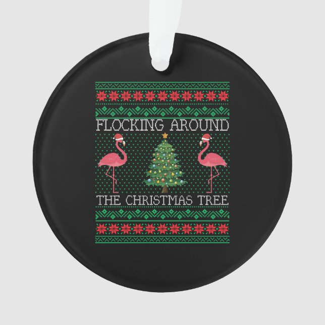 Funny Christmas Flamingo Ugly Christmas Sweater Ornament (Front)