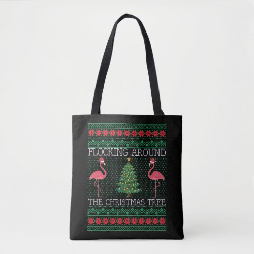 Funny Christmas Flamingo Ugly Christmas Tote Bag