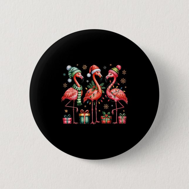 Funny Christmas Flamingos  Button (Front)