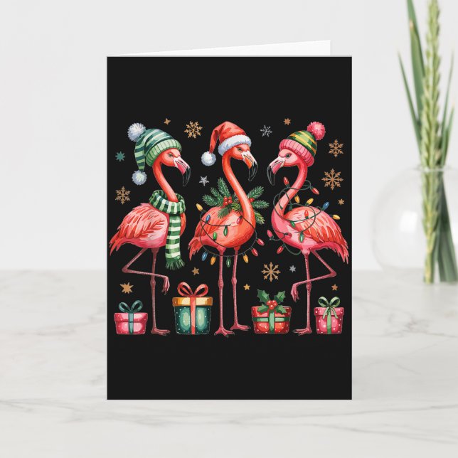Funny Christmas Flamingos  Card (Front)