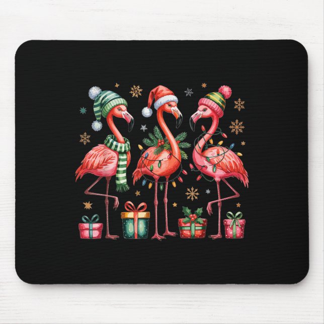 Funny Christmas Flamingos  Mouse Pad (Front)