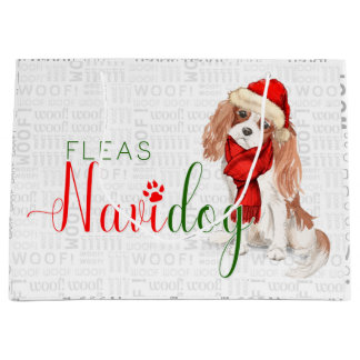 Funny Christmas Fleas Navidog King Charles Spaniel Large Gift Bag