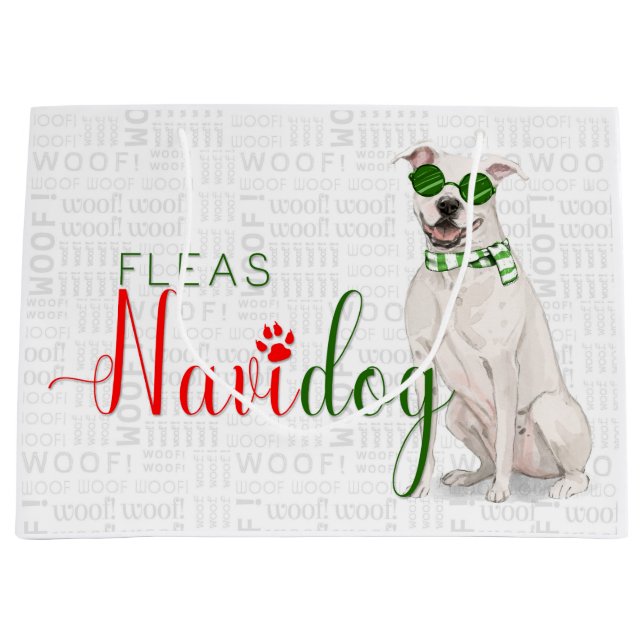 Funny Christmas Fleas Navidog with Pit Bull Large Gift Bag (Front)