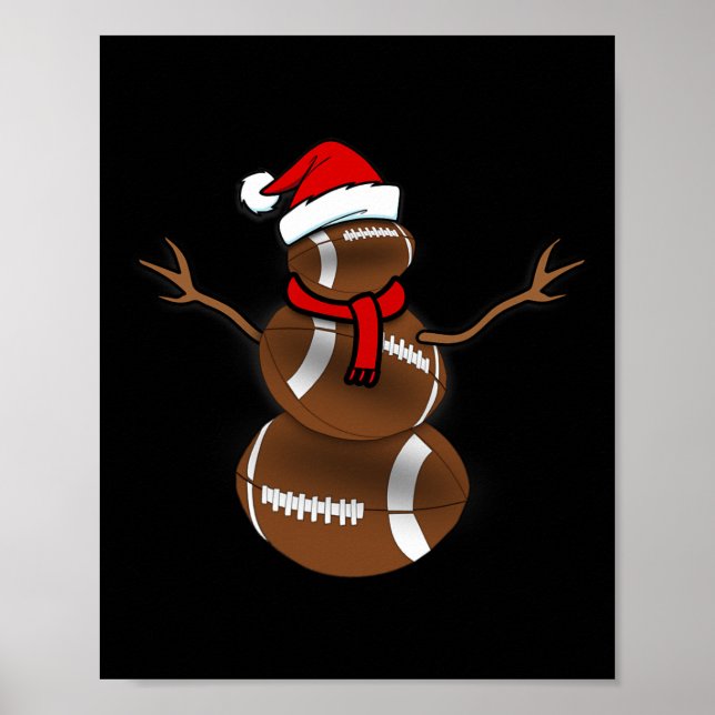 Funny Christmas Football Ball Santa Snowman  Poster (Front)