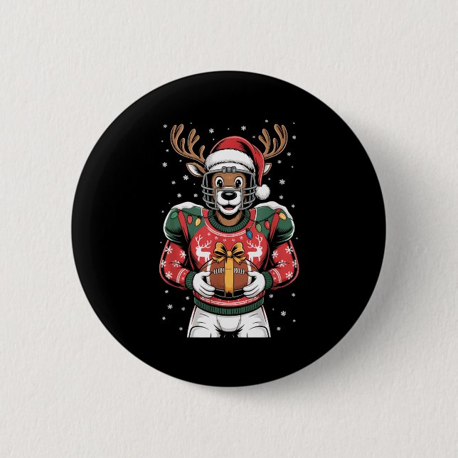 Funny Christmas Football Reindeer  Button (Front)