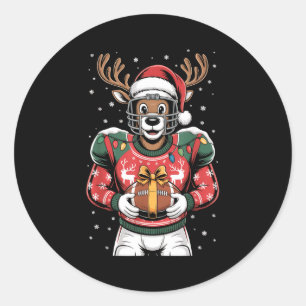 Funny Christmas Football Reindeer Classic Round Sticker