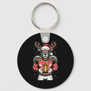 Funny Christmas Football Reindeer  Keychain