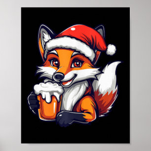 Funny Christmas Fox With Beer Comic  Poster