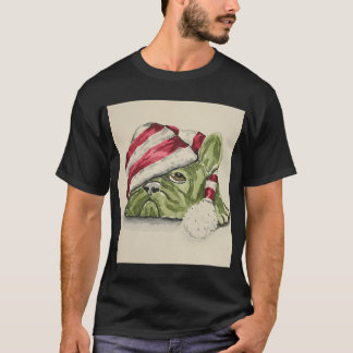 Funny Christmas French Bulldog in Santa Hat Waterc T-Shirt