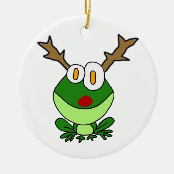 Funny Christmas Frog As Reindeer Ceramic Ornament by ChristmasSmiles at Zazzle