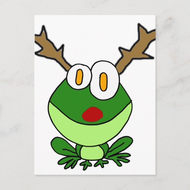Funny Christmas Frog as Reindeer Holiday Postcard (Front)