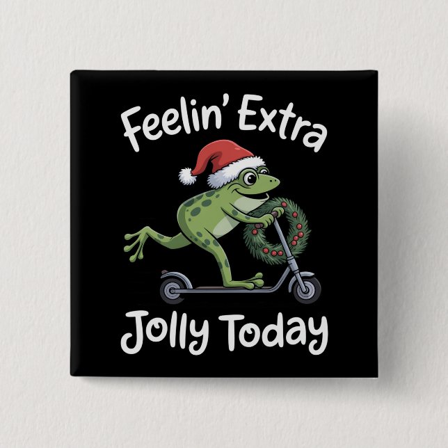Funny Christmas Frog Feeling Extra Jolly Today  Button (Front)