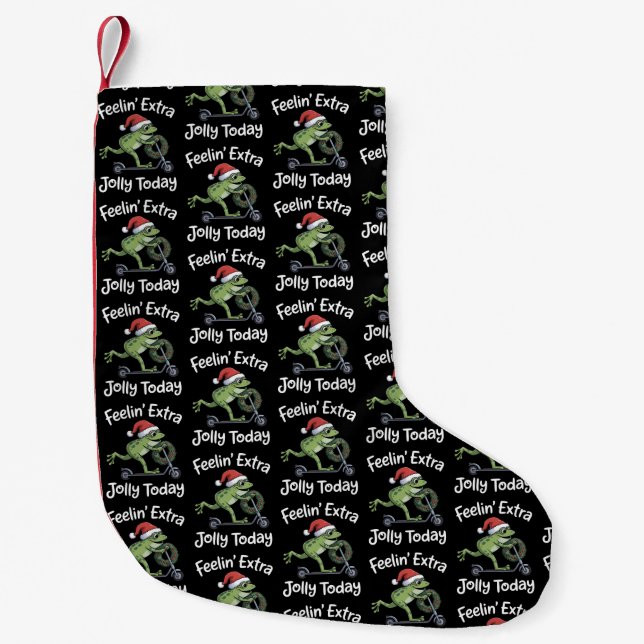Funny Christmas Frog Feeling Extra Jolly Today  Small Christmas Stocking (Front)