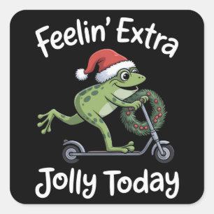 Funny Christmas Frog Feeling Extra Jolly Today Square Sticker