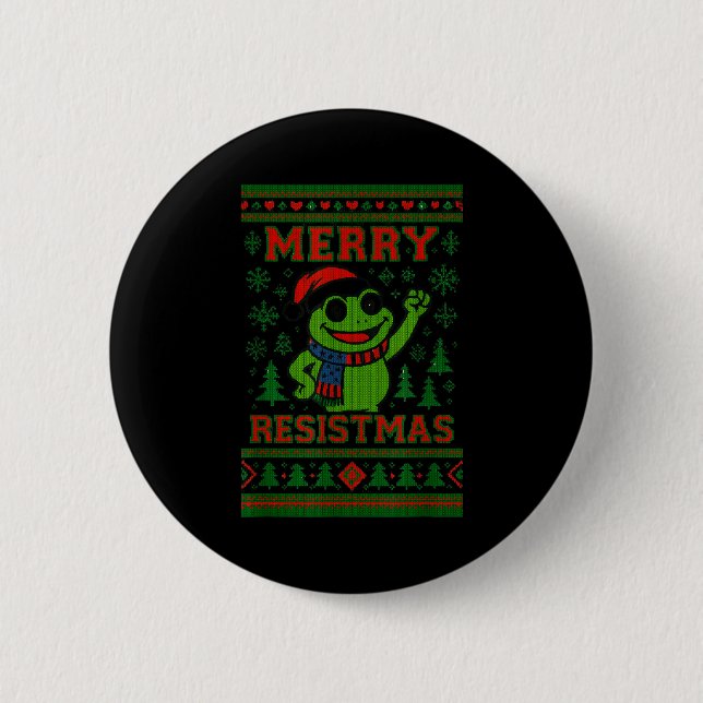Funny Christmas Frog Meme Resistmas Holiday Humor  Button (Front)