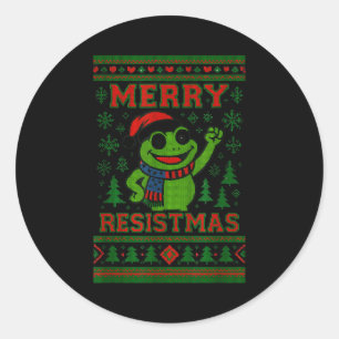 Funny Christmas Frog Meme Resistmas Holiday Humor Classic Round Sticker