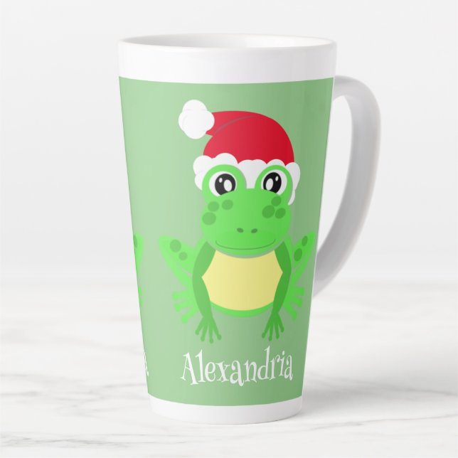 Funny Christmas Frog Santa Hat Green Novelty Latte Mug (Right Angle)