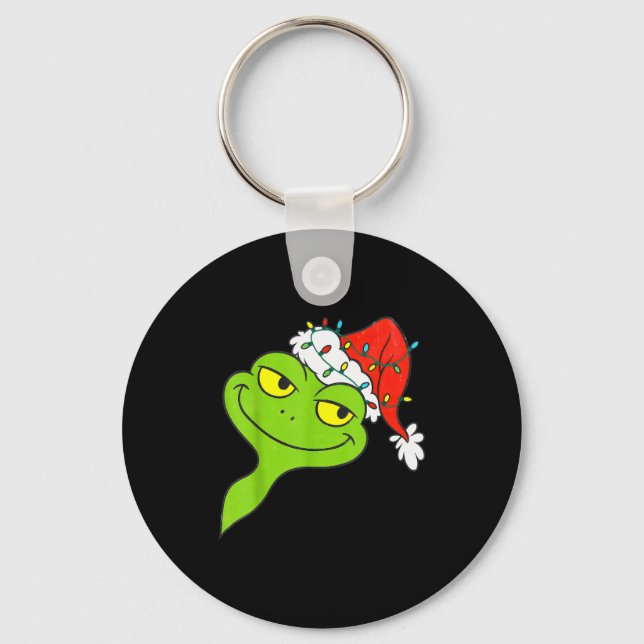 Funny Christmas Frog Wearing Santa Hat And Lights  Keychain (Front)
