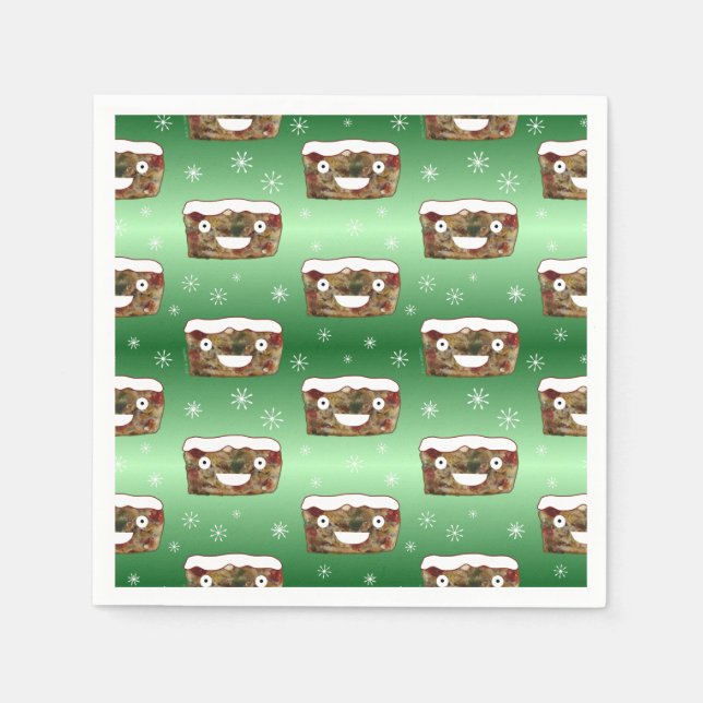 Funny Christmas Fruitcake Pattern Green Napkins (Front)