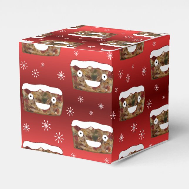 Funny Christmas Fruitcake Pattern Red Favor Boxes (Front Side)