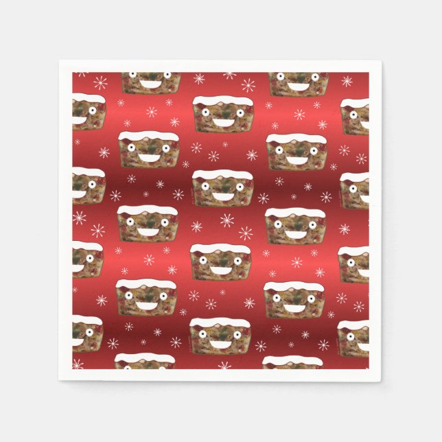 Funny Christmas Fruitcake Pattern Red Napkins (Front)