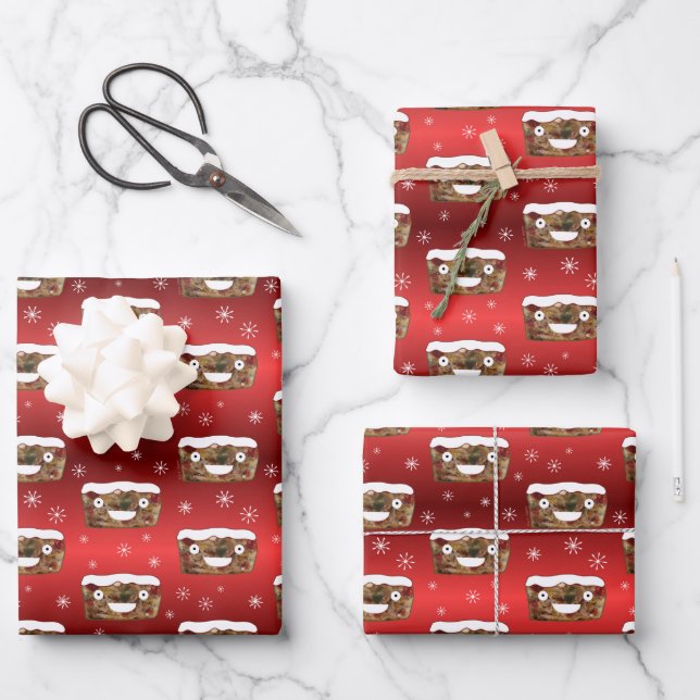 Funny Christmas Fruitcake Pattern Red Wrapping Paper Sheets (Front)