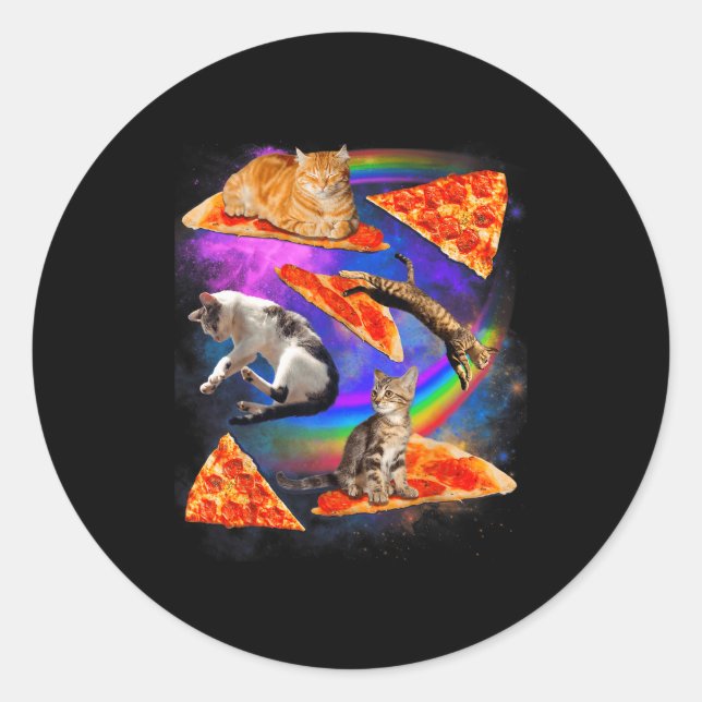 Funny Christmas Galaxy Cat In Space Cat Riding Zza Classic Round Sticker (Front)