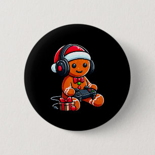 Funny Christmas Gamer Gingerbread Xmas Gaming Men  Button