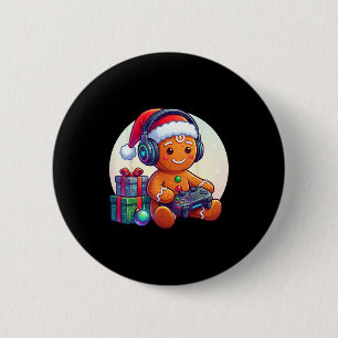 Funny Christmas Gamer Gingerbread Xmas Gaming Men Button