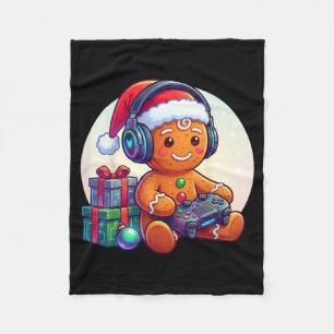 Funny Christmas Gamer Gingerbread Xmas Gaming Men  Fleece Blanket