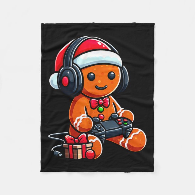 Funny Christmas Gamer Gingerbread Xmas Gaming Men  Fleece Blanket (Front)
