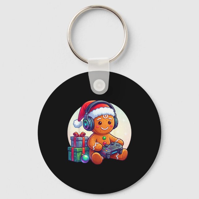 Funny Christmas Gamer Gingerbread Xmas Gaming Men  Keychain (Front)