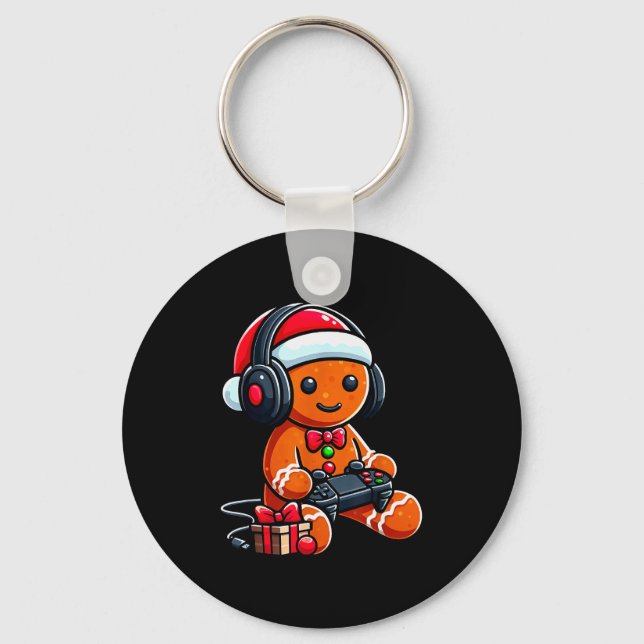 Funny Christmas Gamer Gingerbread Xmas Gaming Men  Keychain (Front)