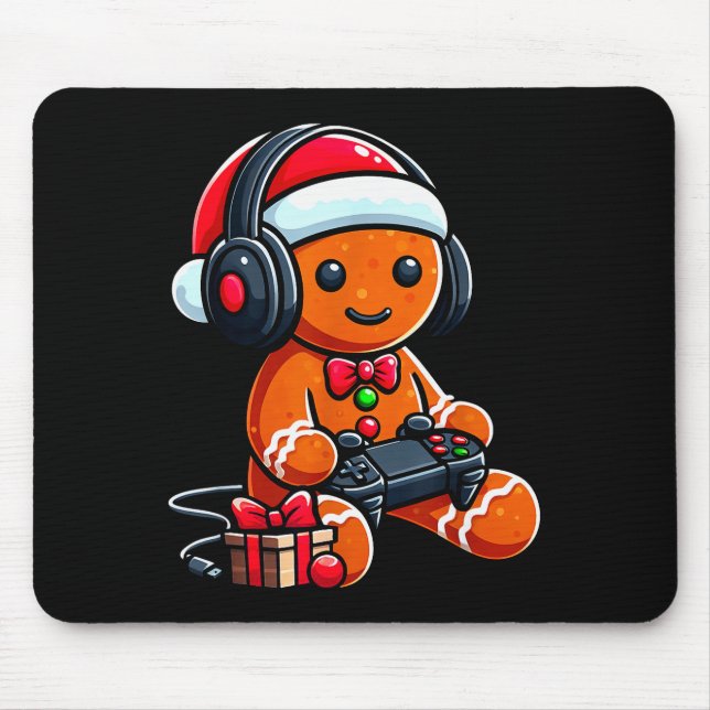 Funny Christmas Gamer Gingerbread Xmas Gaming Men  Mouse Pad (Front)