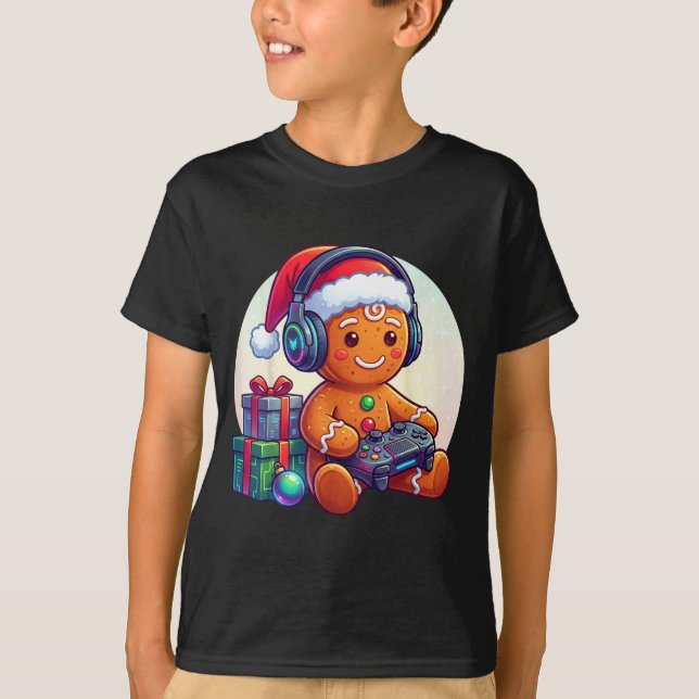 Funny Christmas Gamer Gingerbread Xmas Gaming Men  T-Shirt (Front)