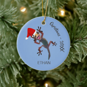 Funny Christmas Gecko Lizard Photo Ceramic Ornament