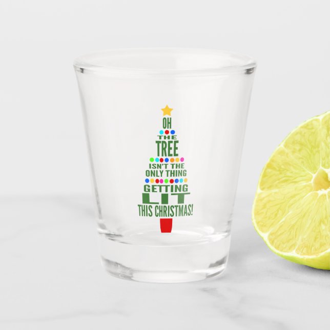 Funny Christmas | Getting Lit Holiday Humor Shot Glass (Front)