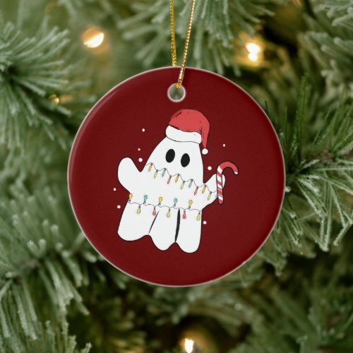 funny christmas ghost ghost with christmas Lamps Ceramic Ornament
