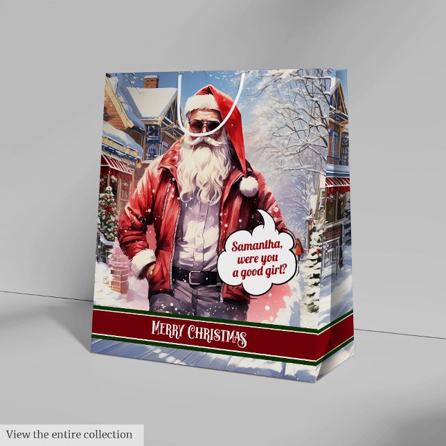 Funny Christmas Gift Bag Santa Medium Holiday Art (Funny Christmas Gift Bag Santa Medium Holiday Art)